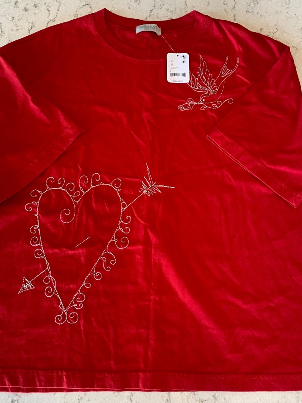 Free People Ragabond More Amore Embroidered Tee NEW Size Small - Picture 3 of 3